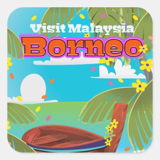 Borneo eiland vakantie reisposter. vierkante sticker (Voorkant)