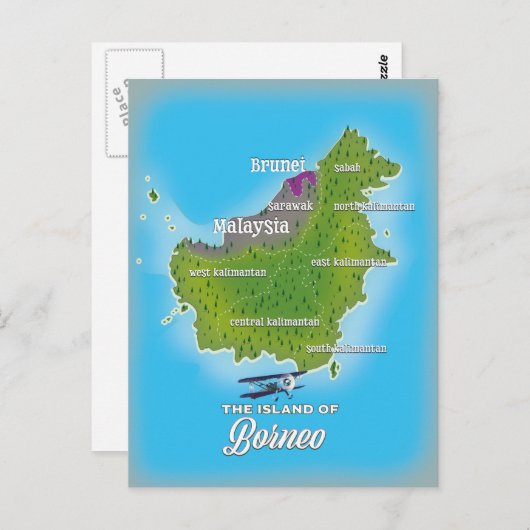 Borneo Map Briefkaart (Voorkant / Achterkant)