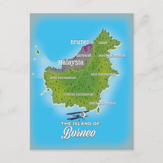 Borneo Map Briefkaart (Voorkant)