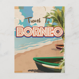 Borneo vintage reisposter kunst. briefkaart