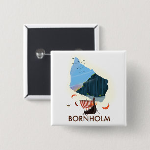 Bornholm eiland Viking kaart Vierkante Button 5,1 Cm
