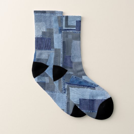 Boro Blue Jean Patchwork Denim Shibori Sokken (Paar)