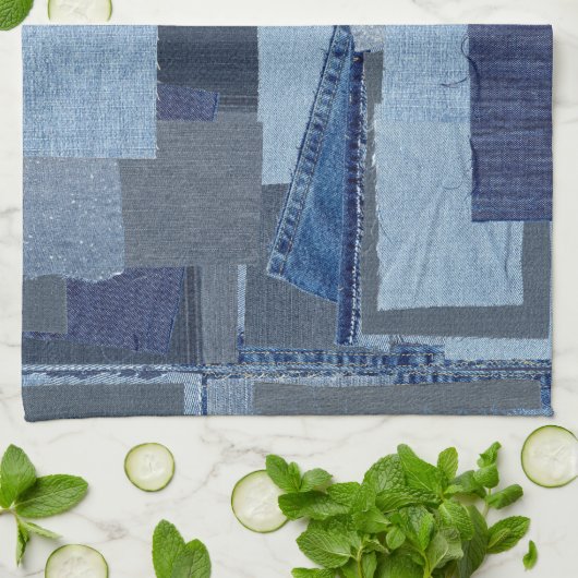 Boro Boro Blue Jean Patchwork Denim Shibori Theedoek (Gevouwen)