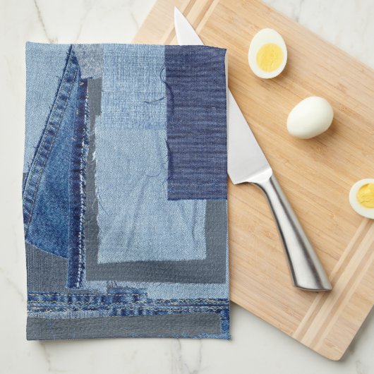 Boro Boro Blue Jean Patchwork Denim Shibori Theedoek (Quarter Fold)