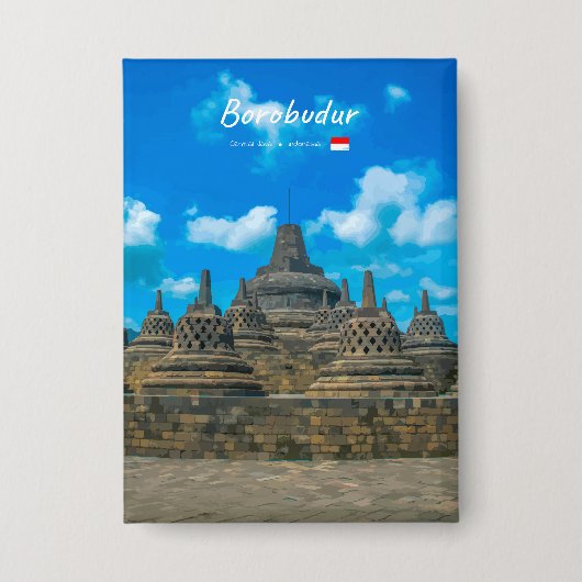 Borobudur, Indonesië - Oude Boeddhistische Tempel Button (Voorkant)