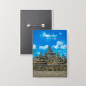 Borobudur, Indonesië - Oude Boeddhistische Tempel Button (Voorkant / Achterkant)