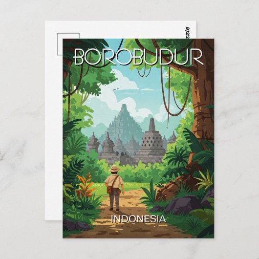 Borobudur Indonesië Unesco  Retro reizen Briefkaart (Voorkant / Achterkant)