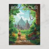 Borobudur Indonesië Unesco  Retro reizen Briefkaart (Voorkant)