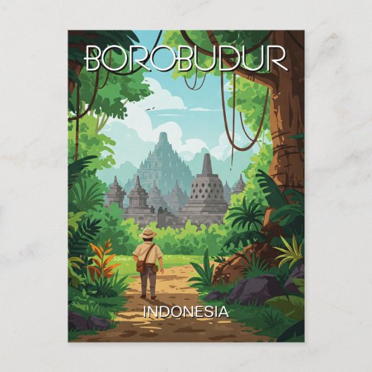 Borobudur Indonesië Unesco  Retro reizen Briefkaart (Voorkant)