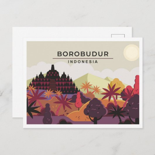 Borobudur Magelang Indonesia travel illustration Briefkaart (Voorkant / Achterkant)