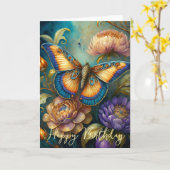 Boroque bloemen en vlinder verjaardag kaart (Gele Bloem)