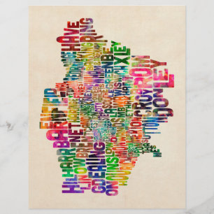 Boroughs of London Typography Text Map Flyer