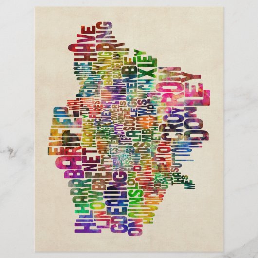 Boroughs of London Typography Text Map Flyer (Voorkant)