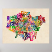 Boroughs of London Typography Text Map Poster (Voorkant)