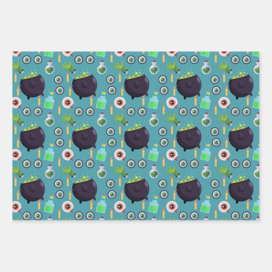 Borrelende Heksenketel Magisch Toverdrank Ogen Hal Inpakpapier Vel (Voorkant 3)