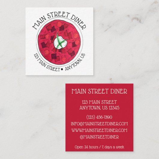 Borscht Eastern European Red Beet Beet Soup Vierkante Visitekaartje (Voorkant / Achterkant)