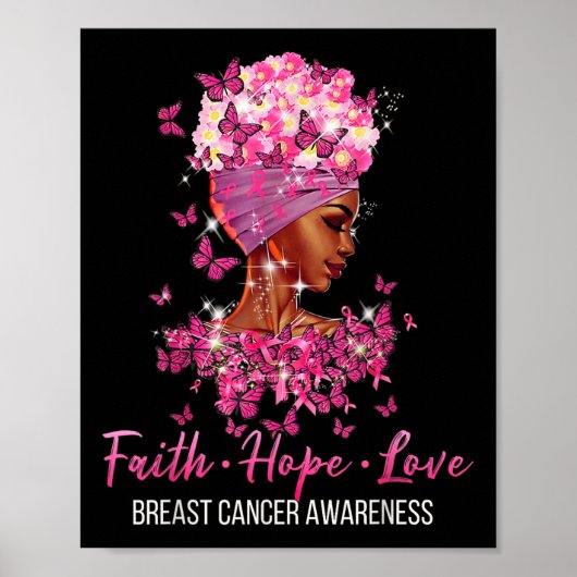 Borst Cancer Awareness Faith Hope Love Butterflie Poster (Voorkant)