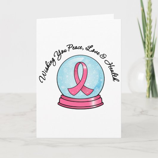 Borst Cancer Ribbon Merry Kerstmis Snowglobe Feestdagen Kaart (Voorkant)