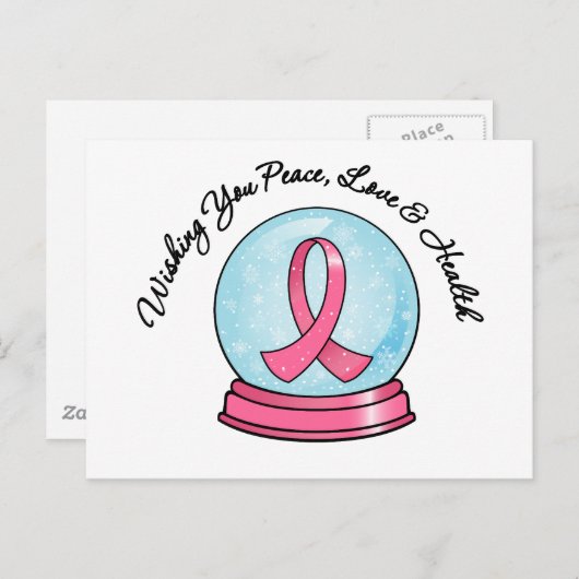 Borst Cancer Ribbon Merry Kerstmis Snowglobe Feestdagenkaart (Voorkant / Achterkant)