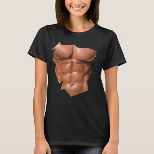 Borst Six Pack Abs grappige nep buikspieren REALIS T-shirt (Voorkant)
