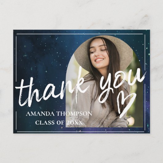 Borstel Font Script 2025 Afstuderen Foto Dank u Briefkaart (Voorkant)