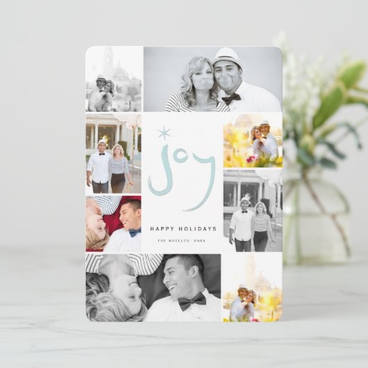 Borstel geborsteld Joy Calligraphy Star Blue 6 Pho Feestdagenkaart (Staand voorkant)