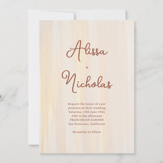 Borstel Goud & Terracotta Script Monogram Bruiloft Kaart (Voorkant)