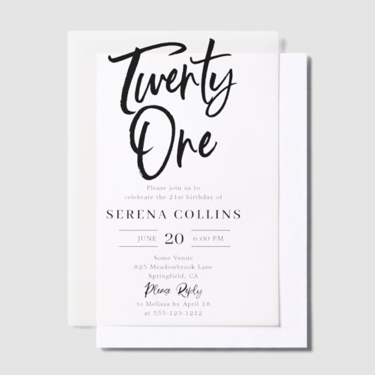 Borstel kalligrafie 21 verjaardag vellum uitnodigingen (Offset)