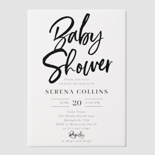 Borstel kalligrafie minimalistisch Baby shower Vellum Uitnodigingen (Voorkant)