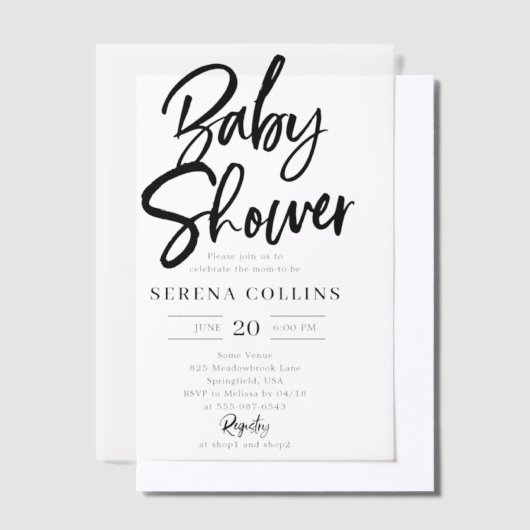 Borstel kalligrafie minimalistisch Baby shower Vellum Uitnodigingen (Offset)