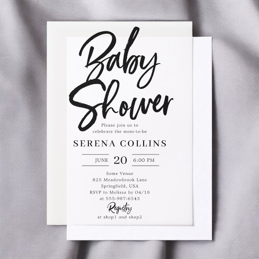 Borstel kalligrafie minimalistisch Baby shower Vellum Uitnodigingen