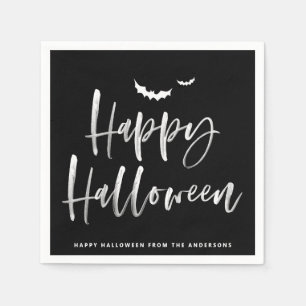 Borstel Lettering Zwart Happy Halloween Party Servet