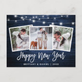 Borstel Manuscript Blauwe Hout Lichten 3 Nieuwjaar Briefkaart (Voorkant)