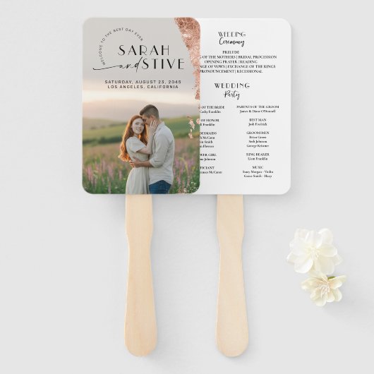 borstel roos goud Simply Minimal Foto Wedding Handwaaier (Voorkant en achterkant)