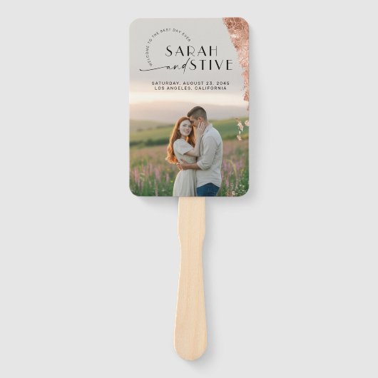 borstel roos goud Simply Minimal Foto Wedding Handwaaier (Voorkant)