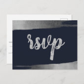 Borstel Rustiek Marine Zilver Eenvoudig Modern RSV Uitnodiging Briefkaart (Voorkant / Achterkant)