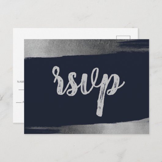 Borstel Rustiek Marine Zilver Eenvoudig Modern RSV Uitnodiging Briefkaart (Voorkant / Achterkant)