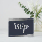 Borstel Rustiek Marine Zilver Eenvoudig Modern RSV Uitnodiging Briefkaart (Staand voorkant)