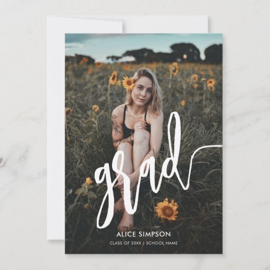Borstel Schrift Eenvoudige Foto Afstudeerfeest Kaart (Achterkant)