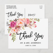 Borstel Schrift Roze Bloemige Trouw Dank Je Briefkaart (Voorkant / Achterkant)