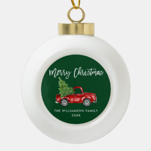 Borstel Schrift Waterverf Vintage Truck Groen Keramische Bal Ornament
