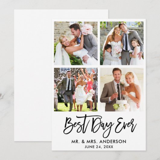 Borstel Script beste dag ooit bruiloft 4 foto Bedankkaart (Voorkant / Achterkant)