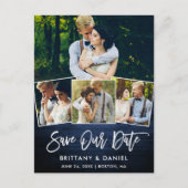 Borstel Script Blauw Hout Opslaan Onze Datum 4 Fot Briefkaart (Voorkant)