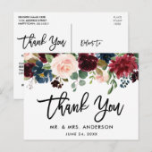 Borstel Script Bourgogne Blauw Bloemen bruiloft Be Briefkaart (Voorkant / Achterkant)