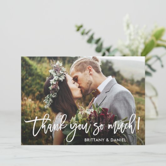 Borstel Script Dank je wel Wedding Kraft Kaart (Staand voorkant)