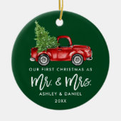 Borstel Script Eerste Kerst  Truck Groen Keramisch Ornament (Voorkant)