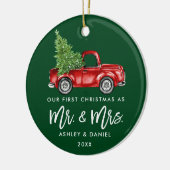 Borstel Script Eerste Kerst  Truck Groen Keramisch Ornament (Links)