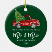 Borstel Script Eerste Kerst  Truck Groen Keramisch Ornament (Achterkant)