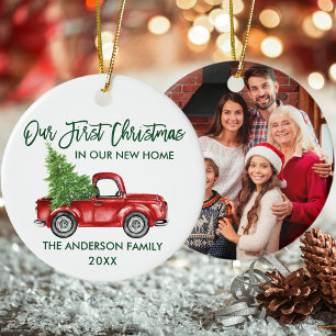 Borstel Script Eerste Kerstmis Nieuwe Home Truck F Keramisch Ornament