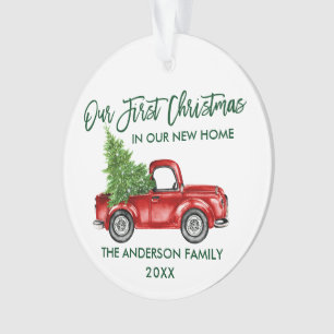 Borstel Script Eerste Kerstmis Nieuwe Home Truck F Ornament
